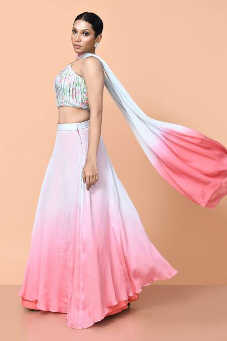 Buy_Sayisha_Pink Chinon Sweetheart Neck Ombre Lehenga Set _Online_at_Aza_Fashions