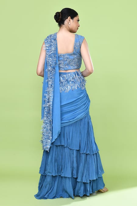 Sayisha Ruffle Pre-Draped Saree With Embroidered Blouse 