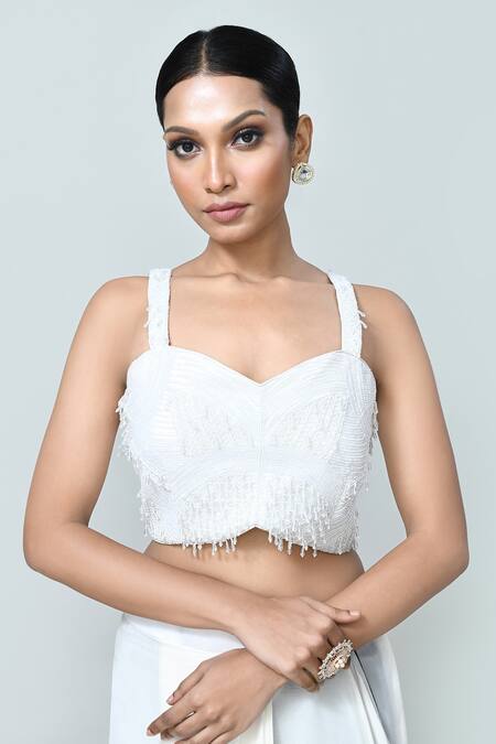 Shop_Sayisha_Black Georgette, Net Beads, Embroidery Ombre Pre-draped Saree With Blouse _Online_at_Aza_Fashions