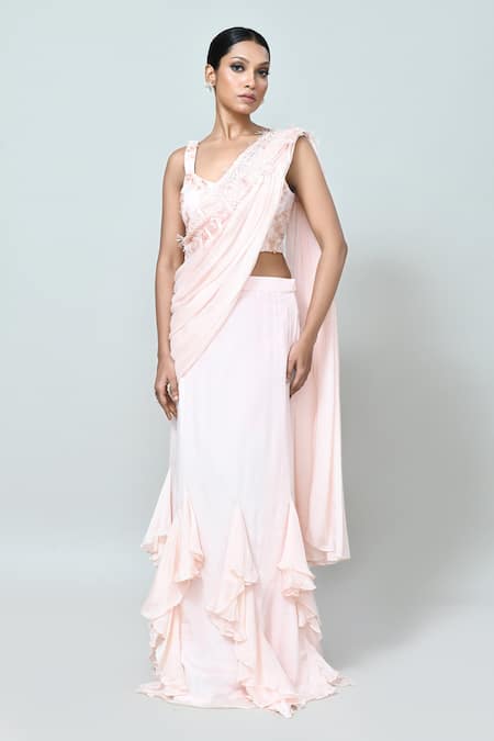 Sayisha Ruffle Pre-Draped Saree With Embroidered Blouse 