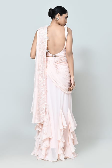 Sayisha Ruffle Pre-Draped Saree With Embroidered Blouse 
