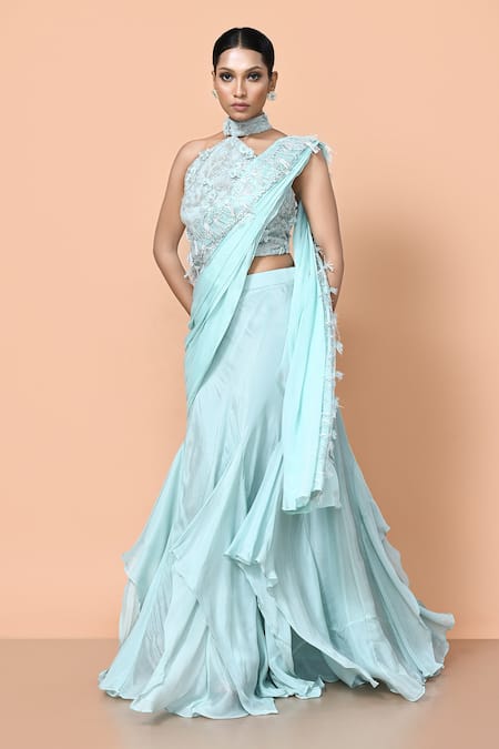 Sayisha Ruffle Pre-Draped Saree With Embroidered Blouse 