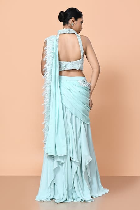 Sayisha Ruffle Pre-Draped Saree With Embroidered Blouse 