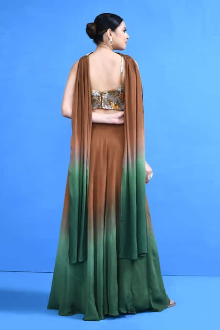 Sayisha Brown & Green Ombre Lehenga Set 