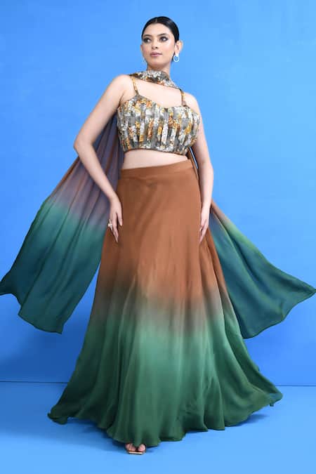 Sayisha Brown & Green Ombre Lehenga Set 