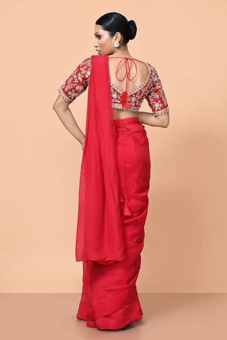 Sayisha Pre-Draped Saree With Floral Embroidered Blouse 