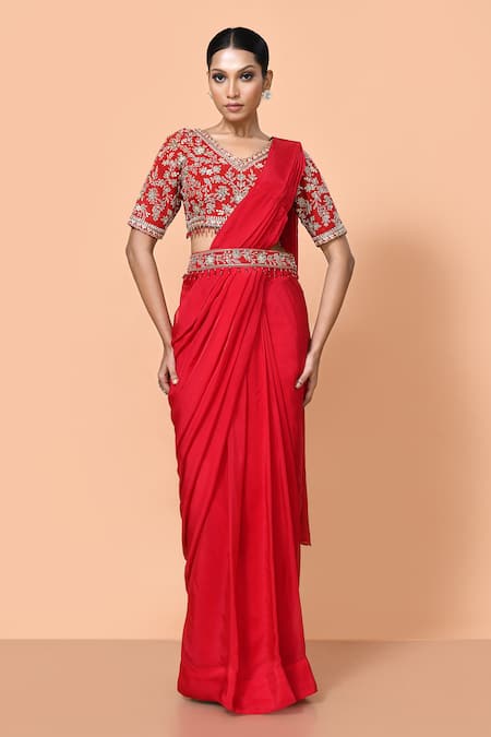 Sayisha Pre-Draped Saree With Floral Embroidered Blouse 