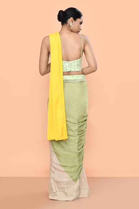 Sayisha Colorblock Pre-Draped Saree With Blouse 