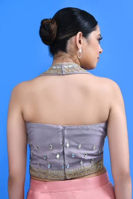 Buy_Sayisha_Pink Chinon, Chiffon, Net Embroidery, Colorblock Pre-draped Saree With Blouse _Online_at_Aza_Fashions