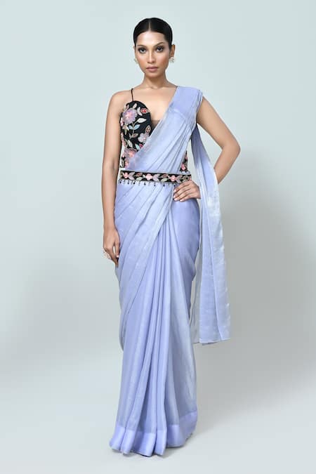 Sayisha Solid Draped Saree With Embroidered Blouse 