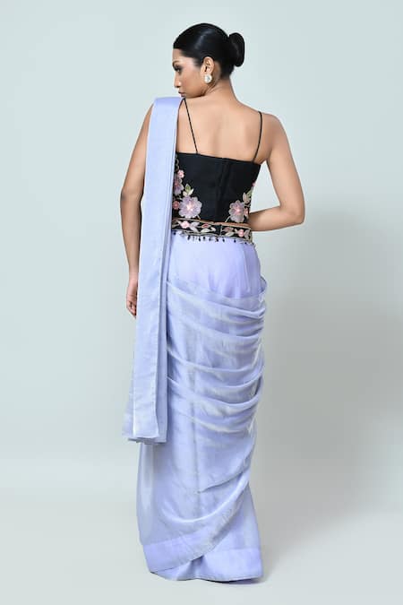 Sayisha Solid Draped Saree With Embroidered Blouse 