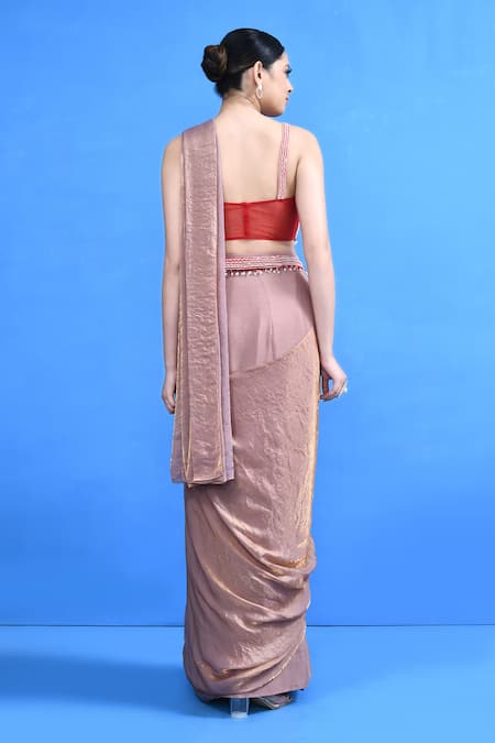 Sayisha Solid Draped Saree With Sleeveless Blouse 