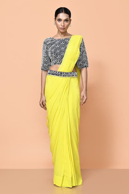 Sayisha Solid Draped Saree With Embellished Blouse 