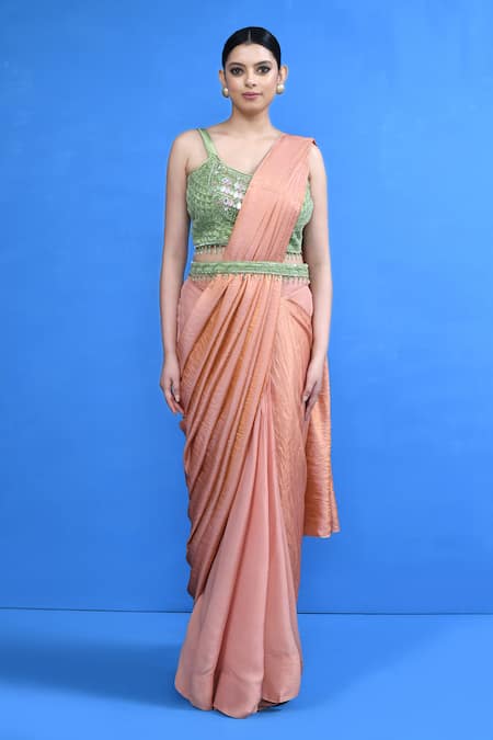Sayisha Solid Draped Saree With Embellished Blouse 