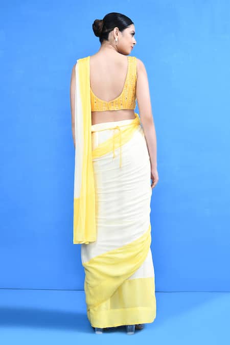 Sayisha White & Yellow Draped Saree With Blouse 