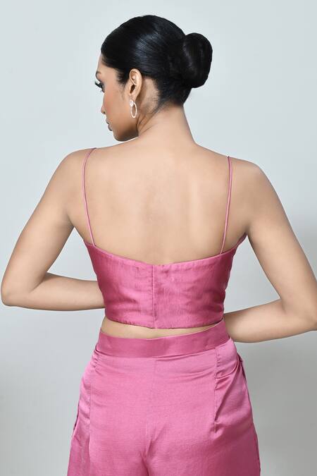 Sayisha_Pink Silk Round , Scoop Lace Work Cape Palazzo Set _at_Aza_Fashions