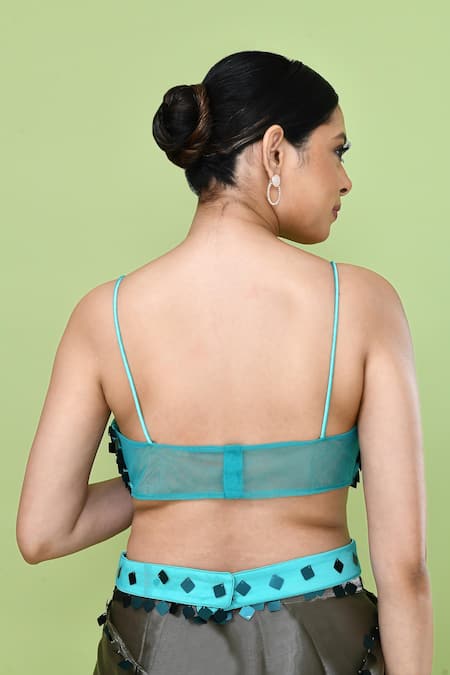 Buy_Sayisha_Gray Organza, Net, Polyester Sequins Pre-draped Saree With Embellished Blouse _Online_at_Aza_Fashions