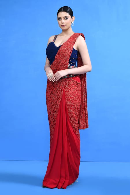 Sayisha Lace Work Draped Saree With Blouse 
