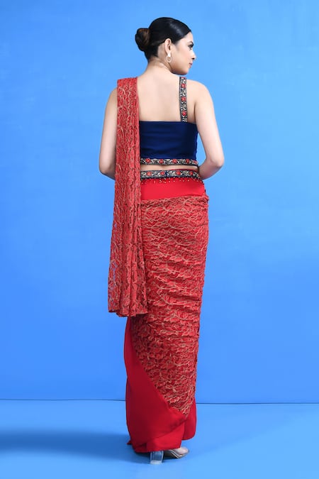 Sayisha Lace Work Draped Saree With Blouse 