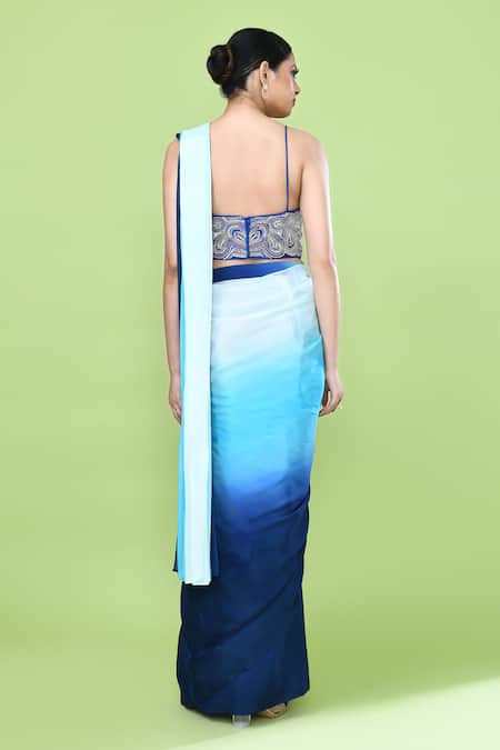 Sayisha Ombre Pre-Draped Saree With Embroidered Blouse 