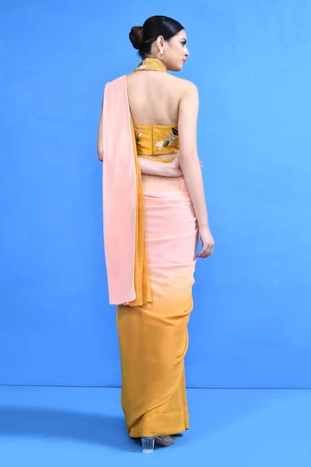 Sayisha Ombre Draped Saree With High Neck Blouse 