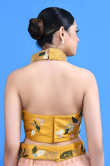 Buy_Sayisha_Yellow Georgette, Silk Embroidery, Sequins, Ombre Draped Saree With Blouse _Online_at_Aza_Fashions