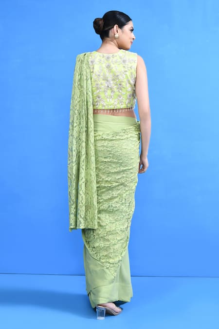 Sayisha Lace Work Draped Saree With Blouse 