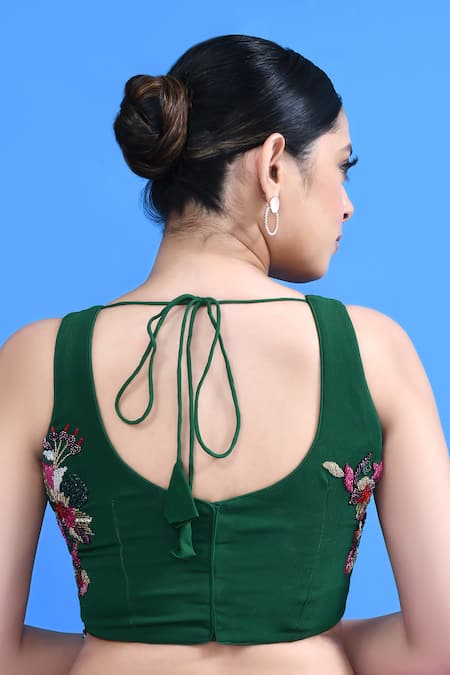 Buy_Sayisha_Pink Chinon, Chiffon Embroidery, Beads Round Neck Pre-draped Saree With Blouse _Online_at_Aza_Fashions