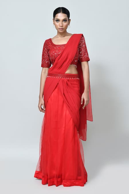 Sayisha Pre-Draped Saree With Embroidered Blouse 