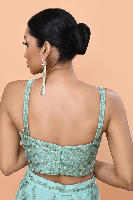 Buy_Sayisha_Aqua Net Embroidery Sweetheart Neck Floret Palazzo And Top Set _Online_at_Aza_Fashions