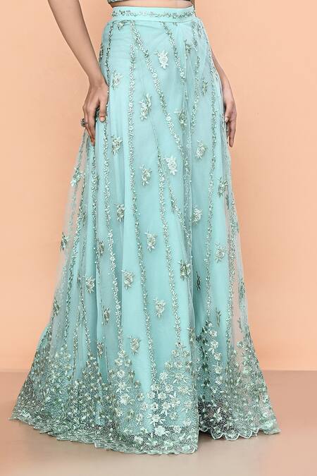 Buy Sayisha Aqua Net Embroidery Sweetheart Neck Floret Palazzo And Top Set Buy_Sayisha_Aqua Net Embroidery Sweetheart Neck Floret Palazzo And Top Set