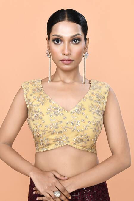 Buy_Sayisha_Maroon Net, Crepe Sequins, Embroidery, Beads V-neck Work Palazzo And Top Set _Online_at_Aza_Fashions