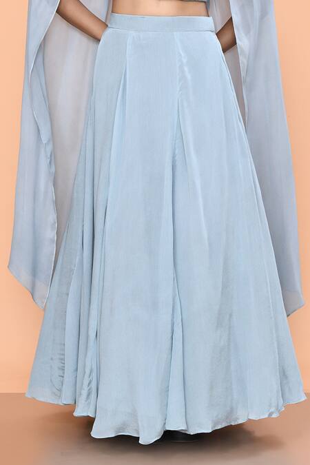 Buy_Sayisha_Sky Blue Chinon, Lace, Chiffon Lace, Sequins Solid Lehenga And V Blouse Set _Online_at_Aza_Fashions