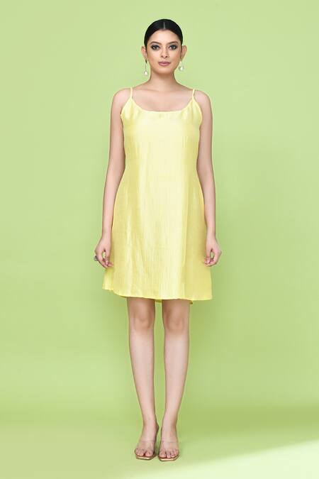 Sayisha_Yellow Silk Mandarin Collar Solid Jacket And Inner Dress Set _Online_at_Aza_Fashions