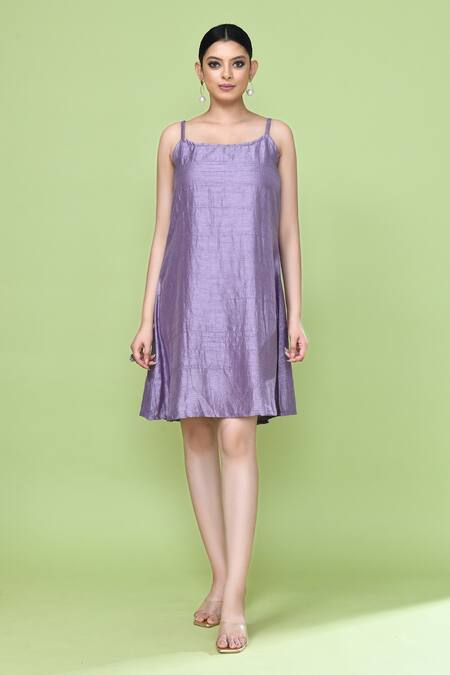 Buy_Sayisha_Lavender Silk Mandarin Collar, Square Neck Solid Jacket And Inner Dress Set _Online_at_Aza_Fashions