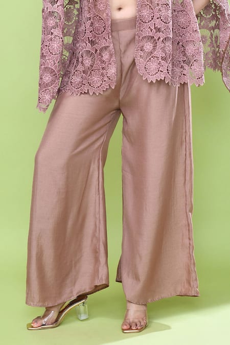 Shop_Sayisha_Pink Silk Square , Open Cutwork Cape And Pant Set _Online_at_Aza_Fashions
