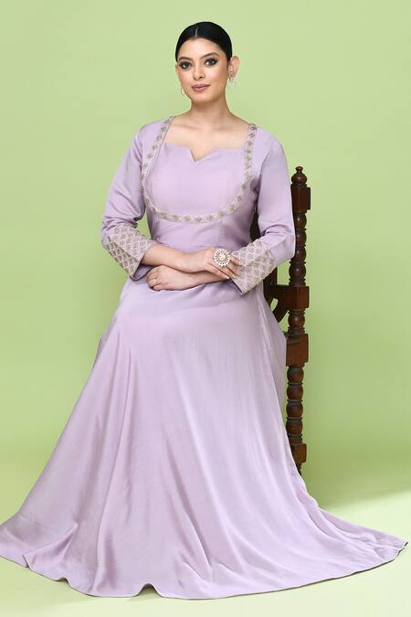 Buy_Sayisha_Lavender Cotton Embroidery Sweetheart Neck Notched Gown _Online_at_Aza_Fashions