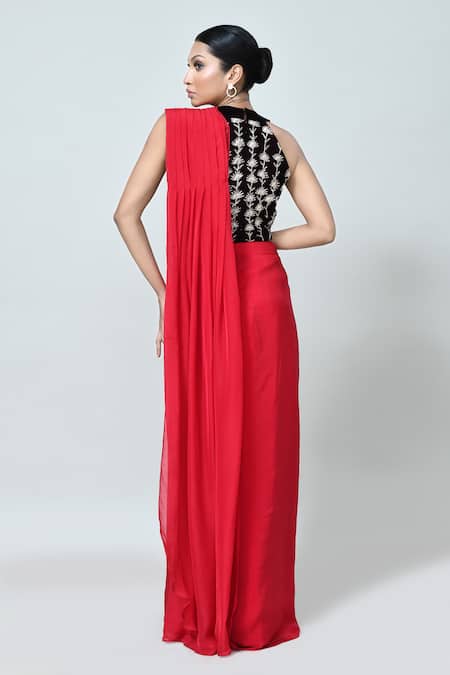 Sayisha Solid Pre-Draped Saree With Embroidered Blouse 