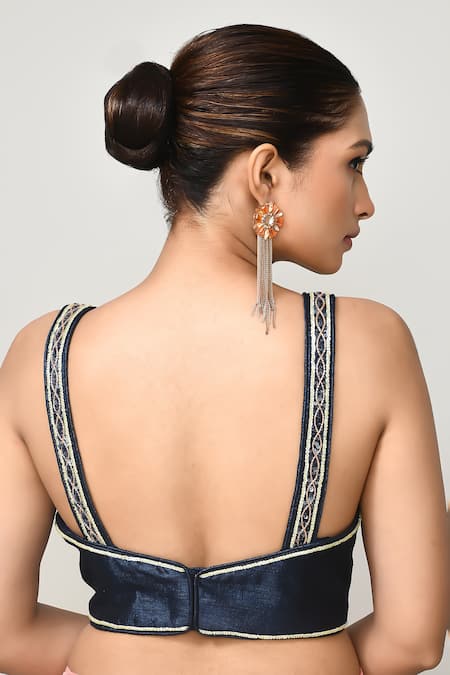 Shop_Sayisha_Peach Chinon, Chiffon, Silk Embroidery, Beads Pre-draped Saree With Blouse _Online_at_Aza_Fashions