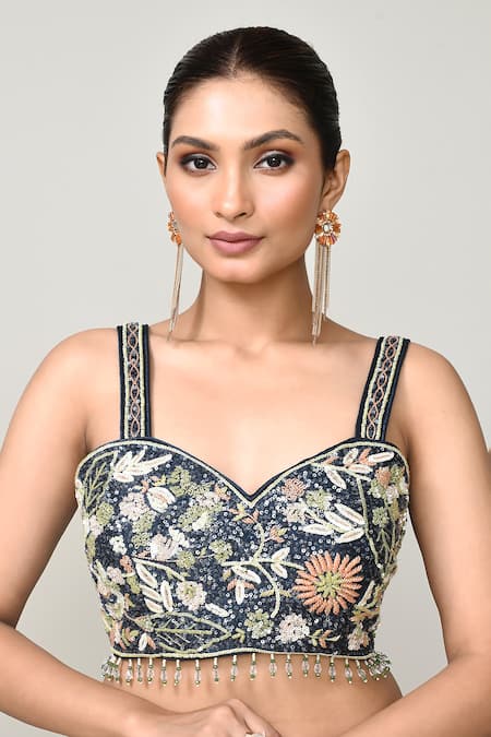 Sayisha_Peach Chinon, Chiffon, Silk Embroidery, Beads Pre-draped Saree With Blouse _at_Aza_Fashions