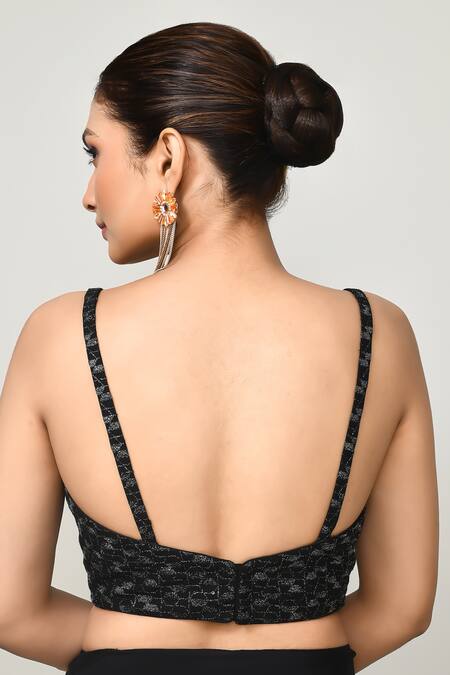 Sayisha_Black Chinon, Chiffon, Silk Zari Sweetheart Pre-draped Saree With Work Blouse _at_Aza_Fashions