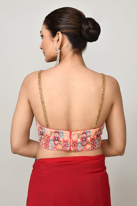 Sayisha_Green Chinon, Organza, Net Zari, Colorblock Draped Saree With Sleeveless Blouse _Online_at_Aza_Fashions