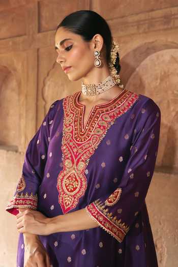Shop Sheetal Batra Purple Chanderi Silk Pearls, Sequins, Zari, Hafsa Kashmiri Tilla And Kurta Set Online at Aza Fashions Shop_Sheetal Batra_Purple Chanderi Silk Pearls, Sequins, Zari, Hafsa Kashmiri Tilla And Kurta Set _Online_at_Aza_Fashions