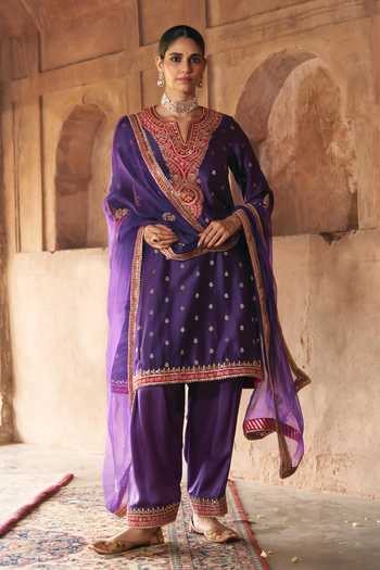 Sheetal Batra Purple Chanderi Silk Pearls, Sequins, Zari, Hafsa Kashmiri Tilla And Kurta Set at Aza Fashions Sheetal Batra_Purple Chanderi Silk Pearls, Sequins, Zari, Hafsa Kashmiri Tilla And Kurta Set _at_Aza_Fashions