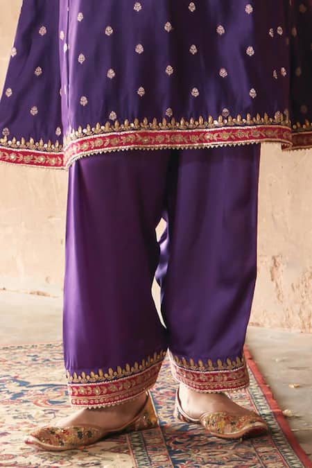 Buy_Sheetal Batra_Purple Chanderi , Organza Pearls, Hafsa Banarasi Tilla And Kurta Set _Online_at_Aza_Fashions