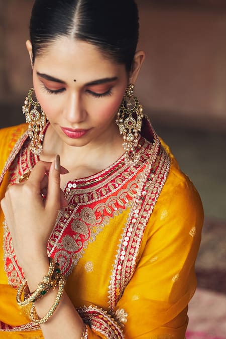 Sheetal Batra_Mustard Chanderi Silk, Organza Embroidery, Hafsa Banarasi Tilla And Kurta Set _at_Aza_Fashions