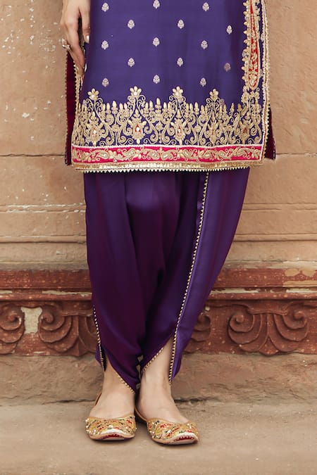 Buy Sheetal Batra Purple Chanderi Silk Pearls, Fahmida Kashmiri Tilla Kurta With Dhoti Pant Online at Aza Fashions Buy_Sheetal Batra_Purple Chanderi Silk Pearls, Fahmida Kashmiri Tilla Kurta With Dhoti Pant _Online_at_Aza_Fashions