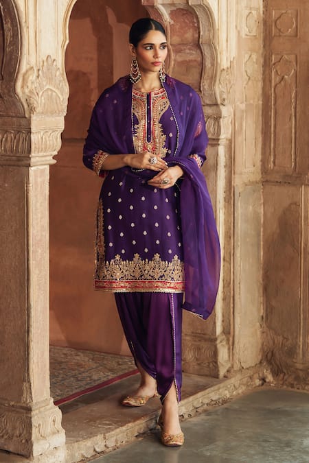 Sheetal Batra Purple Chanderi Silk Pearls, Fahmida Kashmiri Tilla Kurta With Dhoti Pant at Aza Fashions Sheetal Batra_Purple Chanderi Silk Pearls, Fahmida Kashmiri Tilla Kurta With Dhoti Pant _at_Aza_Fashions