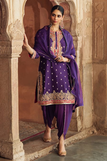 Buy Sheetal Batra Purple Chanderi Silk Pearls, Fahmida Kashmiri Tilla Kurta With Dhoti Pant Buy_Sheetal Batra_Purple Chanderi Silk Pearls, Fahmida Kashmiri Tilla Kurta With Dhoti Pant