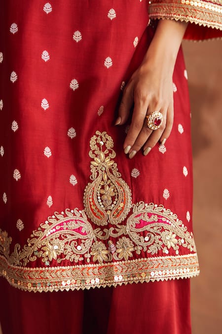 Sheetal Batra Red Chanderi , Satin, Organza Pearls, Mehwish Tilla And Kurta Set at Aza Fashions Sheetal Batra_Red Chanderi , Satin, Organza Pearls, Mehwish Tilla And Kurta Set _at_Aza_Fashions